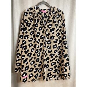 Simply Southern Women’s Blouse Long Sleeve Loose Fit Leopard Print- Sz XL